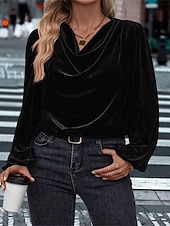 Femmes Velours Elegant Habillé Chemisier Couleur Unie Uni Élégant Dames Classique manche longue Col Halter Hauts Réguliers Travail Quotidien Fête Froncé Drapé Noir Vin Bleu Roi Violet Vert Automne abordables Hauts Unis pour Femmes-Femmes Velours Elegant Habillé Chemisier Couleur Unie Uni Élégant Dames Classique manche longue Col Halter Hauts Réguliers Travail Quotidien Fête Froncé Drapé Noir Vin Bleu Roi Violet Vert Automne