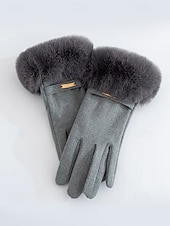 tanie Rękawiczki damskie-Damskie rękawiczki z ekranem dotykowym, materiał ze sztucznego futra poliestrowego, przytulne zimowe rękawiczki na Boże Narodzenie, eleganckie i stylowe, idealne na świąteczny prezent