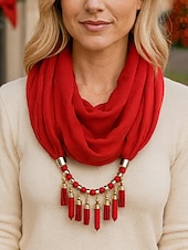 baratos Acessórios de Natal-colar de cachecol macio feminino com borla e pingente de contas, acessório de natal multicolorido e elegante para roupas de inverno e festas de fim de ano