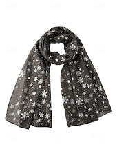 abordables Bufandas de mujer-Bufanda navideña de copo de nieve para mujer, diseño festivo en rojo y blanco con copos de nieve metálicos, material de poliéster suave, perfecta para fiestas navideñas y ropa de invierno.
