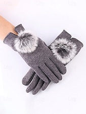 abordables Guantes de mujer-Guantes táctiles navideños para mujer con pompones de piel sintética de conejo, tejido de poliéster cálido, varios colores, perfectos para la moda de invierno y regalos navideños.