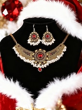 voordelige Dames ketting-Zilveren parelchoker sieradenset voor dames voor kerstfeest, vintage kristallen ketting en oorbellenset voor feestdagen &amp;elegante avondevenementen