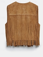 tanie Zwykły zbiornik-Damskie Bluzka Frędzel Równina Zachodni Bez rękawów W serek Zwykłe topy Święto Wyjściowe Czarny Jasnobrązowy Lato Wiosna