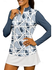 preiswerte Damenbluse-Damen Geometrisch Shirt Sporthemd Golf-Poloshirt Tennis Shirt Langarm Reißverschluss Blumen UPF50+ UV-beständig Hohe Elastizität Feuchtigkeitsableitend Atmungsaktiv Tennis Golfspiel Pickleball