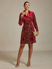 cheap Cocktail Dress-Christmas Women's Midi Dress Blazer Dress Shift Dress Velvet Dress Glitter Elegant Birthday Party Cocktail Party Regular Fit Polka Dot Long Sleeve V Neck Wine Spring Winter