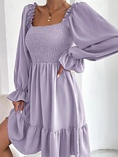 Damen Minikleid Schößchen Kleider Gerafftes Kleid Modern Outdoor Ferien Ausgehen Normale Passform Einfach Langarm Quadrathals Schwarz Wein Armeegrün Leicht Braun Frühling Herbst preiswerte abendkleider-Damen Minikleid Schößchen Kleider Gerafftes Kleid Modern Outdoor Ferien Ausgehen Normale Passform Einfach Langarm Quadrathals Schwarz Wein Armeegrün Leicht Braun Frühling Herbst