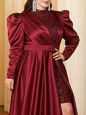 cheap Floor Length-A-Line Floor Length Wedding Guest Dress Formal Dresses Evening Gown Mother of the Bride Dress Long Sleeve Crew Neck V Neck Elegant Vintage Plus Size Formal Spandex with Pleats Sequin
