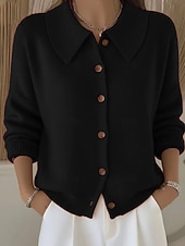 ieftine Cardigan simplu-Pentru femei Pulover Casual Culoare solidă Guler Cămașă Nasturi Manșon Lung Topuri obișnuite Tricotat Casă Zilnic Concediu Negru Alb Toamnă Iarnă