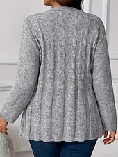 Недорогие Кардиган с открытым передом-Жен. Вязаная ткань Кардиган Уличный стиль На каждый день Сплошной цвет Вырез под горло Пуговицы Трикотаж Длинный рукав Обычные топы Вязать Повседневные На выход выходные Серый Осень Зима