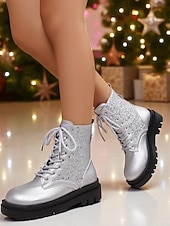 Botas de combate con purpurina roja para mujer: botines con cordones brillantes para mujer, ideales para Navidad, fiestas de invierno y salidas festivas. abordables Zapatos de Navidad para Mujeres-Botas de combate con purpurina roja para mujer: botines con cordones brillantes para mujer, ideales para Navidad, fiestas de invierno y salidas festivas.