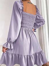 Damen Minikleid Schößchen Kleider Gerafftes Kleid Modern Outdoor Ferien Ausgehen Normale Passform Einfach Langarm Quadrathals Schwarz Wein Armeegrün Leicht Braun Frühling Herbst preiswerte abendkleider-Damen Minikleid Schößchen Kleider Gerafftes Kleid Modern Outdoor Ferien Ausgehen Normale Passform Einfach Langarm Quadrathals Schwarz Wein Armeegrün Leicht Braun Frühling Herbst