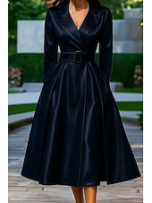 abordables Robes de smoking-Femmes Robe smoking Ligne A Mariage Formel robe demoiselle d honneur Spandex Satin Satin Extensible Élégant Classique manche longue Mi cuisses Revers crantés Double Boutonnage