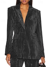 voordelige Blazers &amp; Kostuums-Dames Blazer Fluwelen blazers Comfortabel Zak Knop Modieus Effen Formeel Buiten Normaal Strijkijzer Normale pasvorm Lange mouw bovenkleding Zwart Wit Wijn Herfst Winter