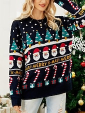 Naisten Neulos Vapaa-aika Pehmeä Lumiukko Joustin Tiukka pyöreä kaula-aukko Kudottu Pitkähihainen Tavalliset topit Neuloa Joulu ulko- Päivittäin Laivaston sininen Syksy Talvi halpa Graafiset kuviot ja yksityiskohdat-Naisten Neulos Vapaa-aika Pehmeä Lumiukko Joustin Tiukka pyöreä kaula-aukko Kudottu Pitkähihainen Tavalliset topit Neuloa Joulu ulko- Päivittäin Laivaston sininen Syksy Talvi