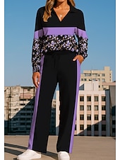 cheap Tracksuits-Women's Sweatshirt Tracksuit Sweatpants Drawstring Pocket Floral Jacket and Sweatpants Athletic Clothing Set Loungewear Summer Spring Fall Winter Blue / Black Violet Gym Workout Casual Workout