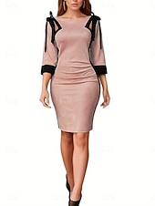 billige Enkel kjole-Dame Midikjole Bodycon kjole Semiformelle kjoler Kontor Tynn عادي 3/4 ermer Crew-hals Rosa Vår Høst