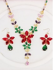 levne Dámský náhrdelník-Dámský barevný křišťálový náhrdelník a náušnice, elegantní květinové šperky na vánoční večírek &amp;koktejlové akce