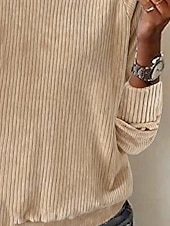 preiswerte Strukturierte Kapuzenpullover-Damen Elegante Oberteile Einfarbig Vintage Stilvoll Klassisch Langarm Rundhalsausschnitt Normale Oberteile Täglich Ausgehen Kamel Herbst Winter