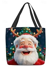 economico Borse con stampa grafica-borsa tote natalizia da donna – design di Babbo Natale con albero di Natale festivo e fiocchi di neve, divertente e stravagante, regalo perfetto per le feste di Natale, le festività invernali e lo shopping