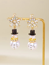 billiga Kvinnors örhänge-Julörhängen i legering för kvinnor med snögubbe- och snöflingedesign, perfekta för högtidsmode och festliga presenter