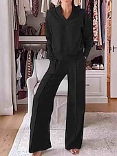 abordables Survêtements pour femmes-Femmes Chemise manche longue Col en V Uni Élégant ancien Sports Occasionnel Quotidien Extérieur Bleu Noir Blanche Printemps Coupe Ample