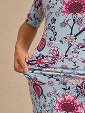 זול שמלה קז'ואל-שמלת מיני נמתחת לחופשה עם הדפס פרחוני