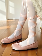  Женские балетки из розового атласа с завязками-лентами, элегантный и женственный дизайн, идеально подходят для занятий балетом, танцевальных выступлений и торжественных случаев.