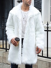 preiswerte Herrenjacken &amp; Herrenmäntel-Herren Winterjacke Kunstpelzmantel Urlaub Täglich Thermowarm Fleece Herbst Winter Einfach Mode Streetwear Revers Lang Kamel Dunkelgrau Schwarz Weiß Gelb Jacken