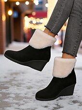 abordables Botas de nieve e invierno-Mujer Botas Botas de nieve Trabajo Diario Botines Botines Cremallera Tacón Cuña Dedo redondo Felpa Ante Sintético Cremallera Negro