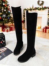 levne Módní boty-Dámské červené kozačky nad kolena – stylové vánoční dlouhé kozačky na zimní módu, večírky a sváteční nošení