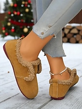 preiswerte Ballerinas für Damen-Weite Damen-Schlupfschuhe mit Fleecefutter, kuschelig warme Schuhe mit Gummiband, Winter-Hausschuhe für die Freizeit im Herbst und Winter