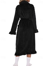 cheap Women's Onesies-Women's Pajamas Robe Flannel Warm Fashion Pure Color Ruffle Pocket Home Daily Bed Long Sleeve Crew Neck Black White Pink Red Purple Fall Winter Regular Fit