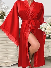 Χαμηλού Κόστους Γυναικεία Πιτζάμες Onesies-Γυναικεία Πυτζάμες Σαλόνια Νυχτικιά Ολόσωμες Φόρμες Ζεστό Μοντέρνα Σέξι Μονόχρωμες Σατέν Μεταξωτές Πιτζάμες Πιτζάμες Κορδόνι Δαντέλα Σπίτι Μακρυμάνικο Λαιμόκοψη V