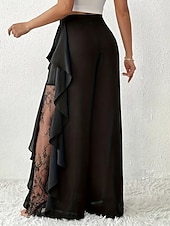 billiga fest dambyxor-Dam Brett skaft Kinesiska Semester Vintage Mode Fullängd Medium Midja Slät Spets Volang Lappverk Bekväm Microelastisk Dagligen Utomhus Semester Svart Sommar Vår Höst Vinter Normal