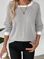 Χαμηλού Κόστους Απλή μπλούζα-Γυναικεία Μπλούζα Κουρελού Συμπαγές Χρώμα Στυλάτο Καθημερινό Μακρυμάνικο Στρογγυλή Ψηλή Λαιμόκοψη Κανονικά μπλουζάκια Καθημερινά Μαύρο Ανθισμένο Ροζ Φούξια Γκρίζο Άνοιξη Φθινόπωρο Χειμώνας