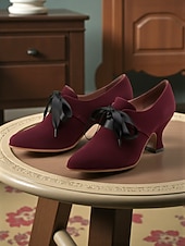 abordables Années 1920-Escarpins en daim vert pour femme avec nœud en ruban noir, bout pointu élégant, style vintage années 1920, parfaits pour les événements formels, les dîners et les mariages.