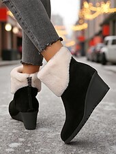 abordables Botas de nieve e invierno-Mujer Botas Botas de nieve Trabajo Diario Botines Botines Cremallera Tacón Cuña Dedo redondo Felpa Ante Sintético Cremallera Negro