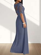 Недорогие Длина пола-А-силуэт В пол Свадебное платье для гостей Вечернее платье Платье для матери невесты Рукав до локтя V-образный вырез Элегантный стиль Свадебный гость Помолвка Шифон с Плиссировка Аппликации