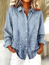 ieftine tricou Art &amp; Design-Pentru femei Cămașă Bluză Grafic Geometric Epocă Tropical Stilat Manșon Lung Guler Cămașă Topuri obișnuite Zilnic Peteci Nasturi Imprimeu Albastru piscină Mov Trifoi Gri Vară Primăvară Toamnă Iarnă