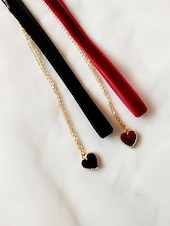 abordables Collier pour femme-Collier ras du cou en velours pour femme avec pendentif cœur rouge - élégante chaîne dorée à double couche pour Noël et les fêtes de fin d'année