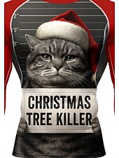 abordables T-shirts et Débardeurs de Course-Noël Homme Unisexe T-shirt de compression T-shirt de course manche longue T-shirt Chat Séchage Rapide Compression Power Flex Évacuation de l&#039;Humidité Entraînement en salle Entraînement actif Exercice