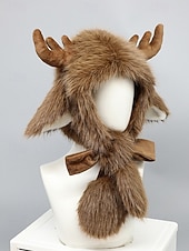 olcso Férfi kalapok-unisex karácsonyi rénszarvas sapka – kényelmes műszőrme sapka agancsokkal és fülvédőkkel – tökéletes ünnepi kiegészítő férfiaknak és nőknek – poliészter anyag