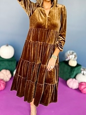 abordables Robe de cocktail-Femmes Robe Midi Robe en Velours Robe de Soirée Robe de Cocktail Élégant Mode Moderne Soirée Coupe régulière Uni manche longue Col de chemise Noir Jaune Vert foncé Bleu de minuit Automne Hiver