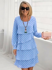 abordables Vestidos de gasa-Mujer Mini vestido Vestido de raso Vestido de cambio Vestido informal Elegante Moda Moderno Diario Exterior Fin de semana Ajuste regular A Lunares Manga Larga Cuello Barco Azul Piscina Negro Blanco