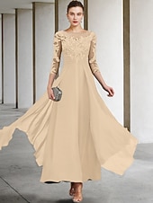 cheap Ankle Length-A-Line Ankle Length Party Dress Cocktail Dress Wedding Guest Dress Mother of the Bride Dress 3/4 Length Sleeve Jewel Neck Elegant Plus Size Wedding Guest Wedding Party Chiffon Lace with Ruched Sequin