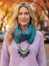 baratos Acessórios de Natal-colar de cachecol macio feminino com borla e pingente de contas, acessório de natal multicolorido e elegante para roupas de inverno e festas de fim de ano