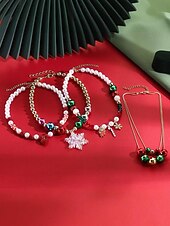 olcso Karácsonyi kiegészítők-Női karácsonyi ajándék nyaklánc, ötvözet és akril anyagból, színes gyöngyök ünnepi medálokkal, tökéletes ünnepi kiegészítő partikra és összejövetelekre