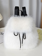 abordables Sacs à Dos de Mode-Sac à dos en fausse fourrure pour femme, sac à dos élégant avec cordon de serrage pour une tenue décontractée, matière en peluche douce, parfait pour un usage quotidien et les tenues d'hiver