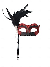 billige Maskerade Tilbehør-Håndholdt maskerademaske med grønn fjær for kvinner, strass og perledetaljer til julefest og Great Gatsby-ball &amp;karneval