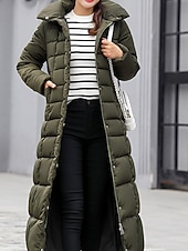 billiga Dunjackor-Dam Vinterkappa Dun Hoodiejacka Håller värmen Bekväm Dragkedja Ficka Aktiv Ledigt Slät Utomhus Semester Utekväll Helgen Lång Huva Normal Långärmad Ytterkläder Svart Vit Rubinrött Höst Vinter